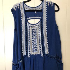 Free People Blue Embroidered Tunic